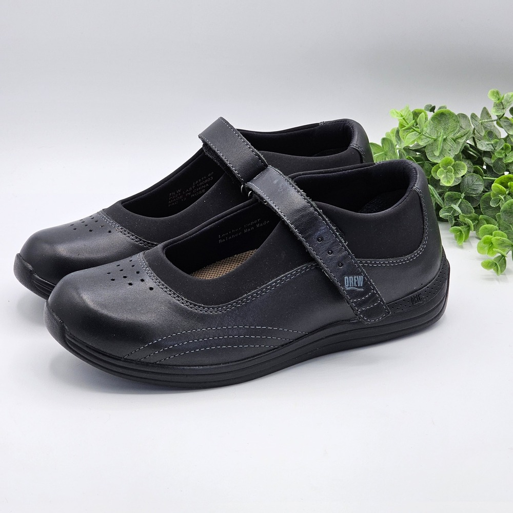 Drew Rose Mary Jane Leather Orthopedic Walking Shoes Women's 7.5W Black 14375-99
